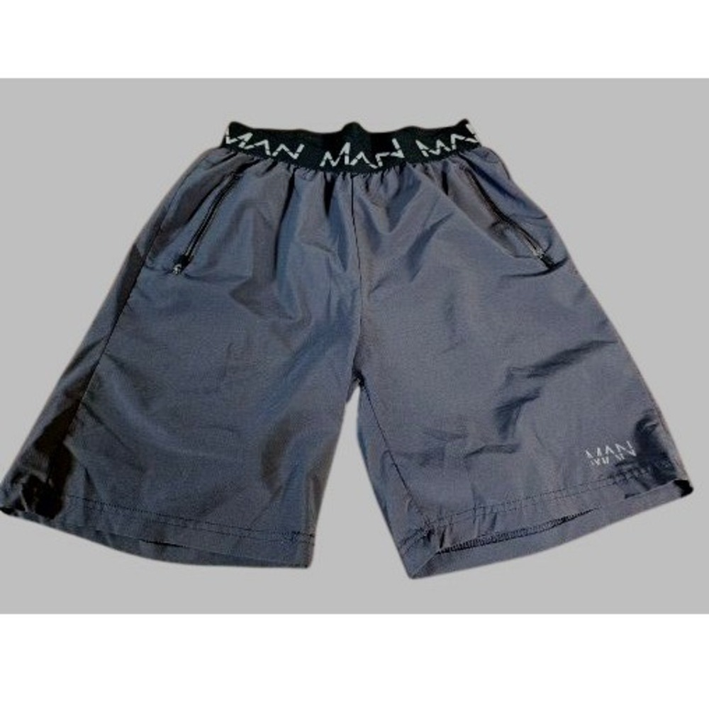 BoohooMAN Athletic Shorts Mens Size S Gray Zipper Pockets Branded Waistband